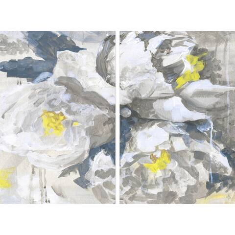 Marmont Hill - Handmade White Peony V Diptych - Multi-color