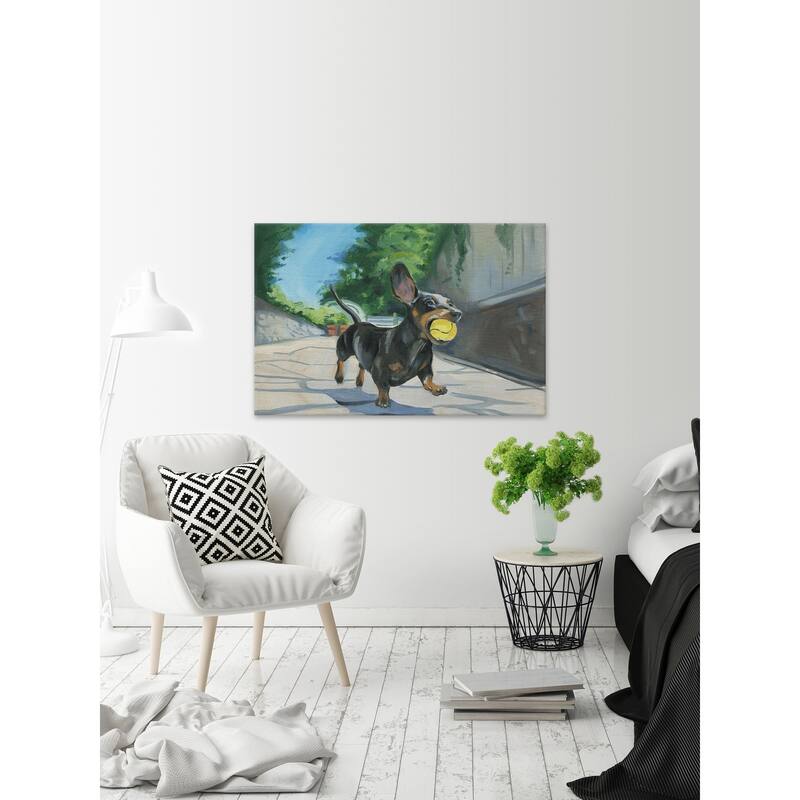 'Dachshund Ball' Painting Print on Wrapped Canvas - Multi-Color