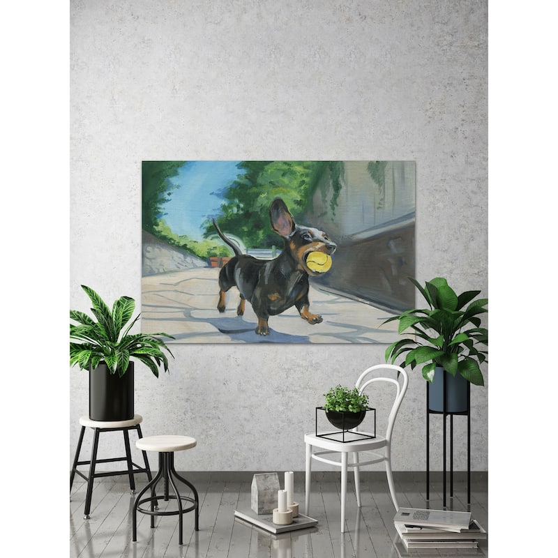 'Dachshund Ball' Painting Print on Wrapped Canvas - Multi-Color