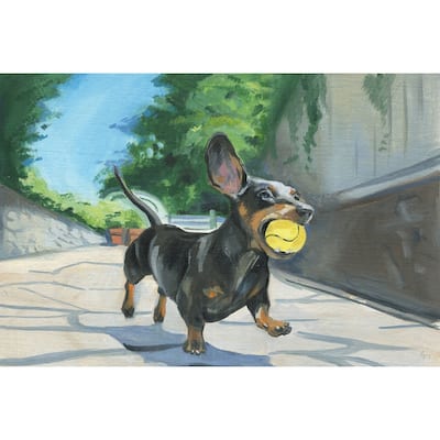 'Dachshund Ball' Painting Print on Wrapped Canvas - Multi-Color