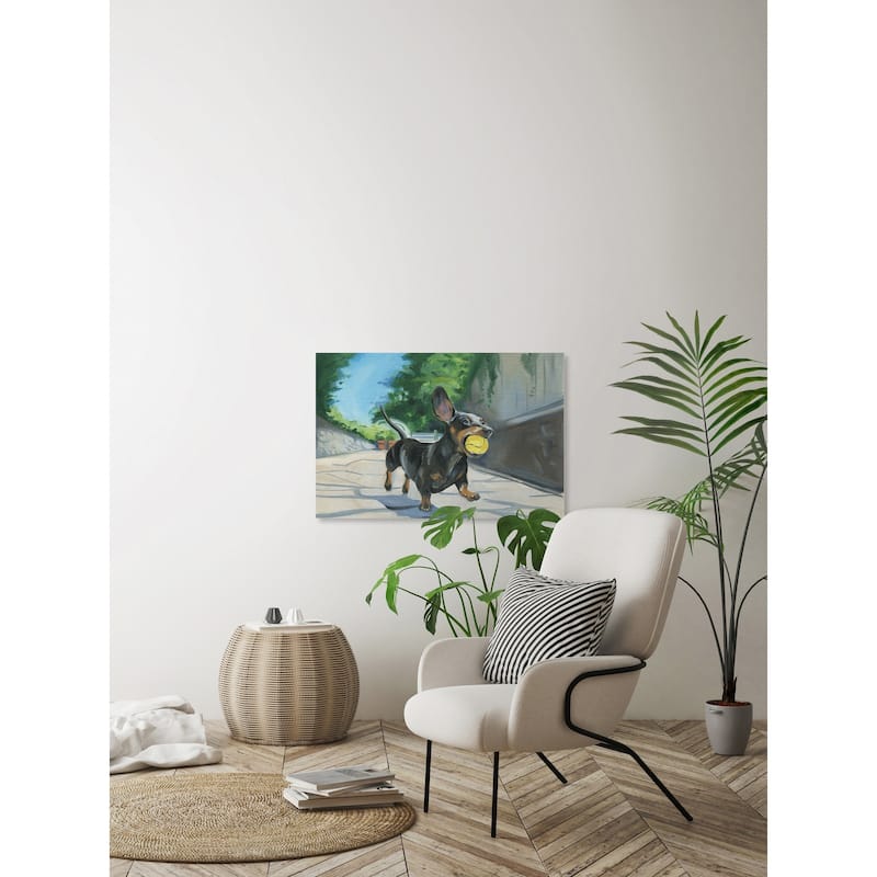 'Dachshund Ball' Painting Print on Wrapped Canvas - Multi-Color