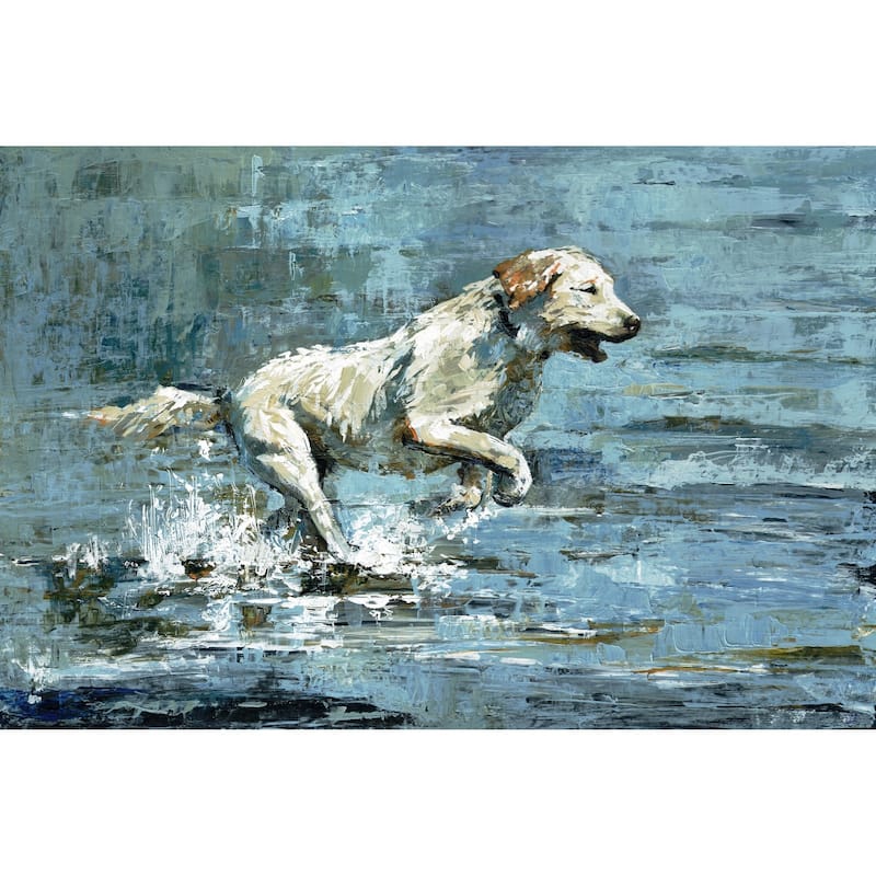 'Dog Splashing' Painting Print on Wrapped Canvas - Multi-Color