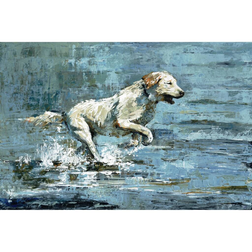 'Dog Splashing' Painting Print on Wrapped Canvas - Multi-Color