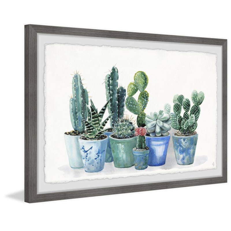 Potted Cactus Bunch II' Framed Painting Print - Multi-Color