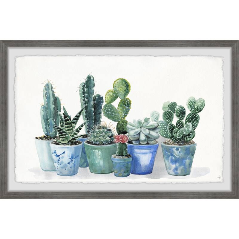 Potted Cactus Bunch II' Framed Painting Print - Multi-Color