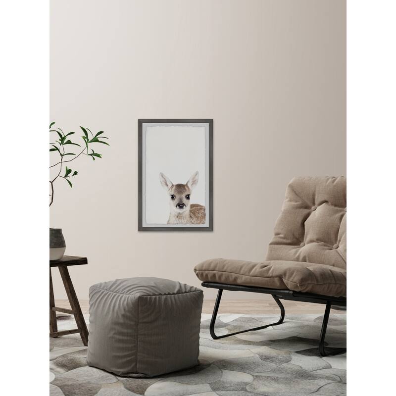 'Deer Close-up' Framed Painting Print - Multi-Color