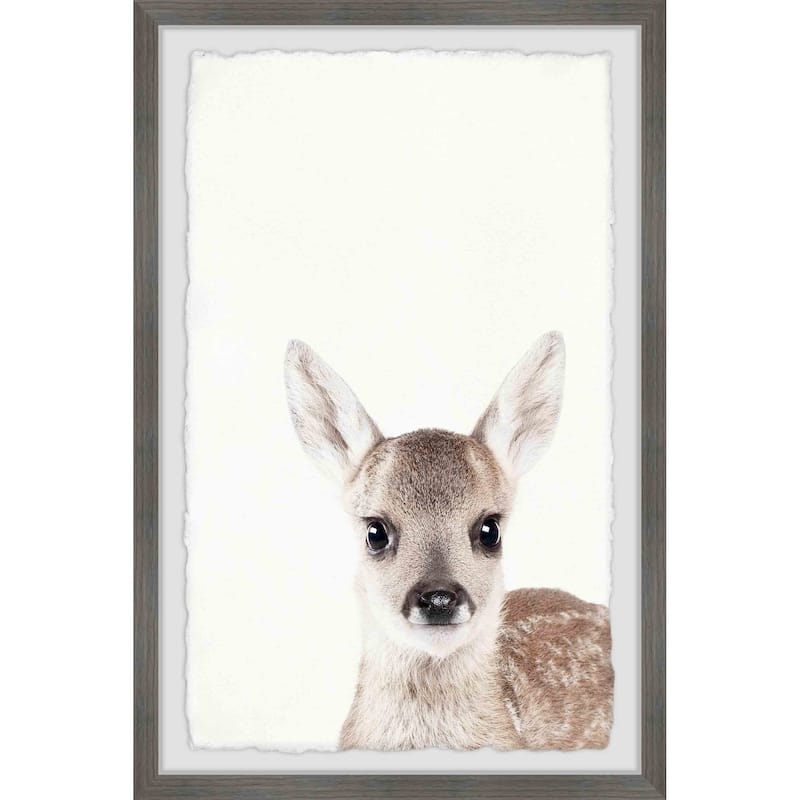 'Deer Close-up' Framed Painting Print - Multi-Color