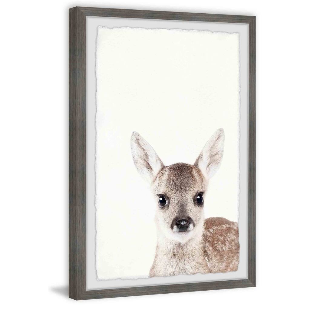 'Deer Close-up' Framed Painting Print - Multi-Color