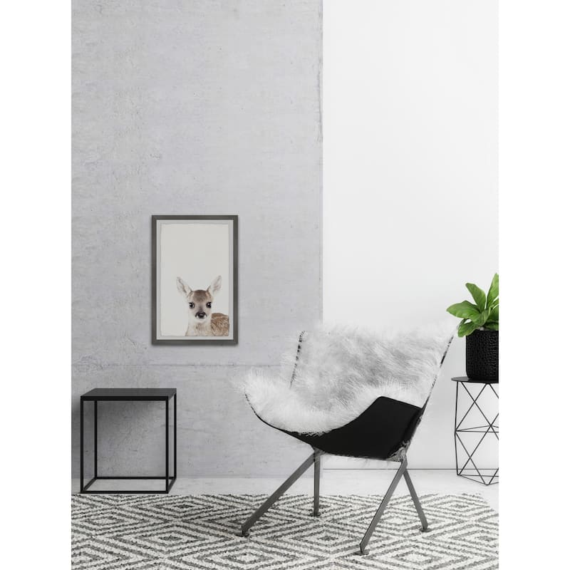 'Deer Close-up' Framed Painting Print - Multi-Color