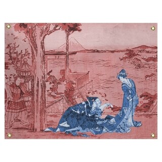 Katsushika Hokusai Japanese Courtesan in Red and Blue Wall Tapestry ...