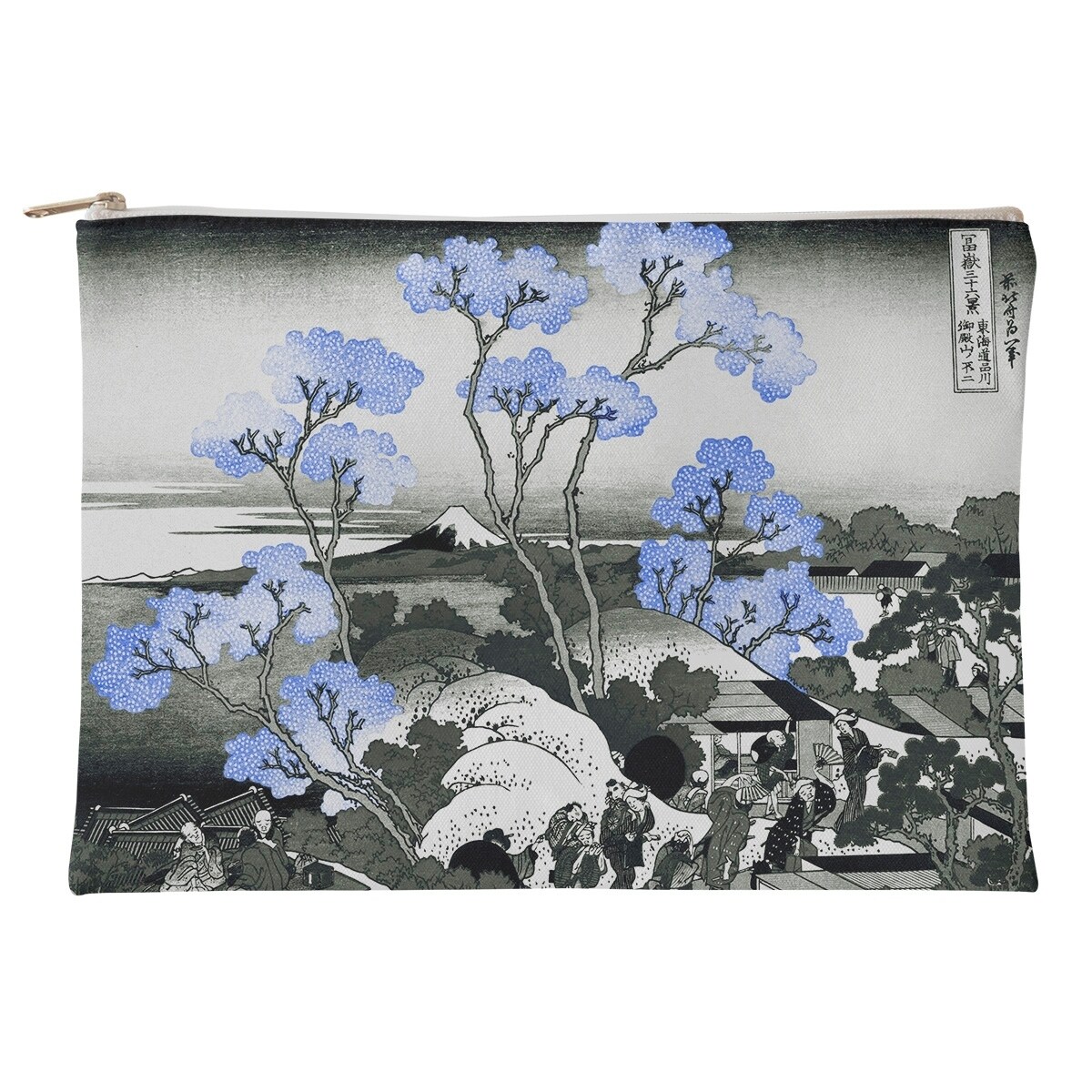 Shop Katsushika Hokusai Mt Fuji And Cherry Blossoms In Blue Accessory Pouch W Natural Zipper Overstock