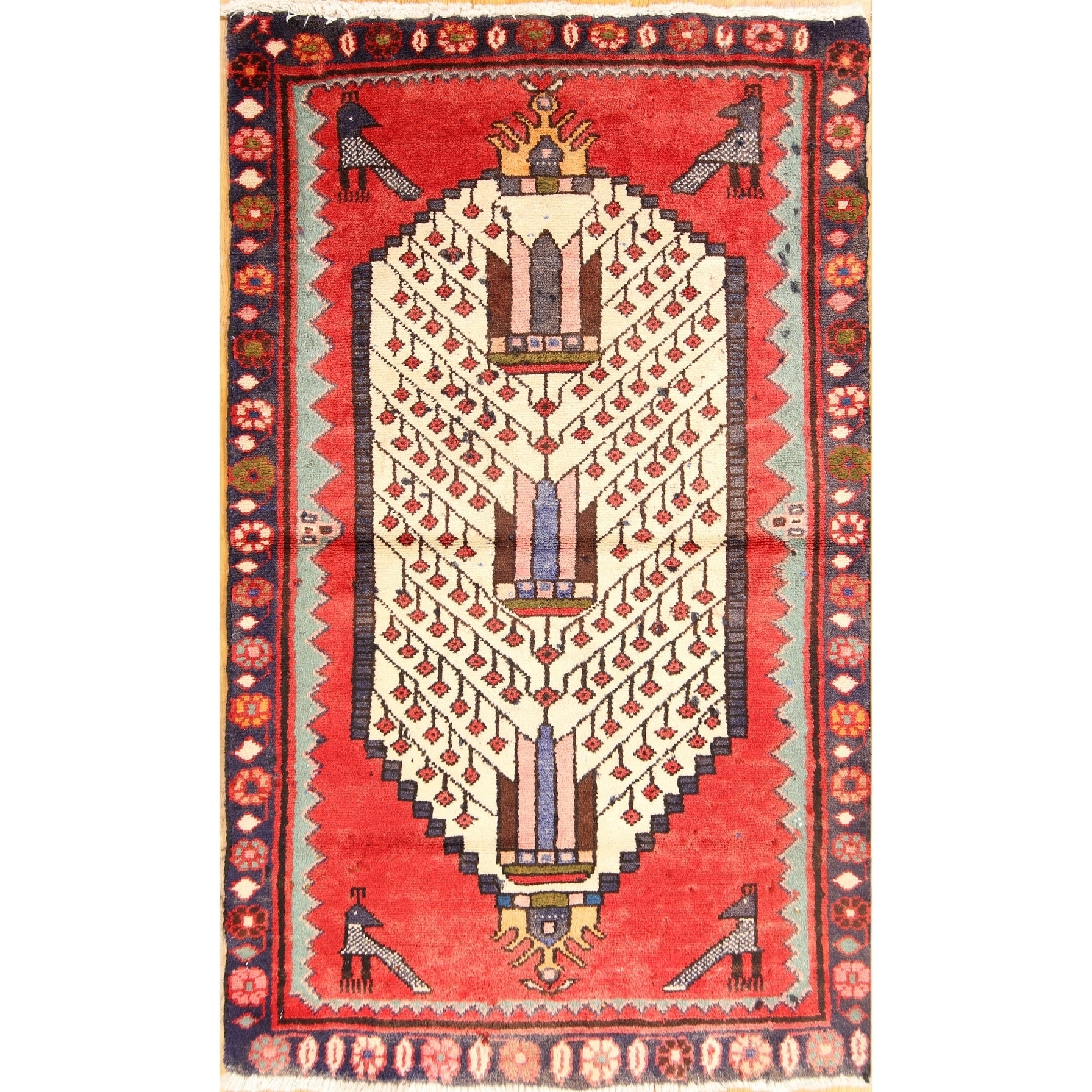 Hamedan Geometric Handmade Wool Persian Small Area Rug - 3'10" x 2'3"