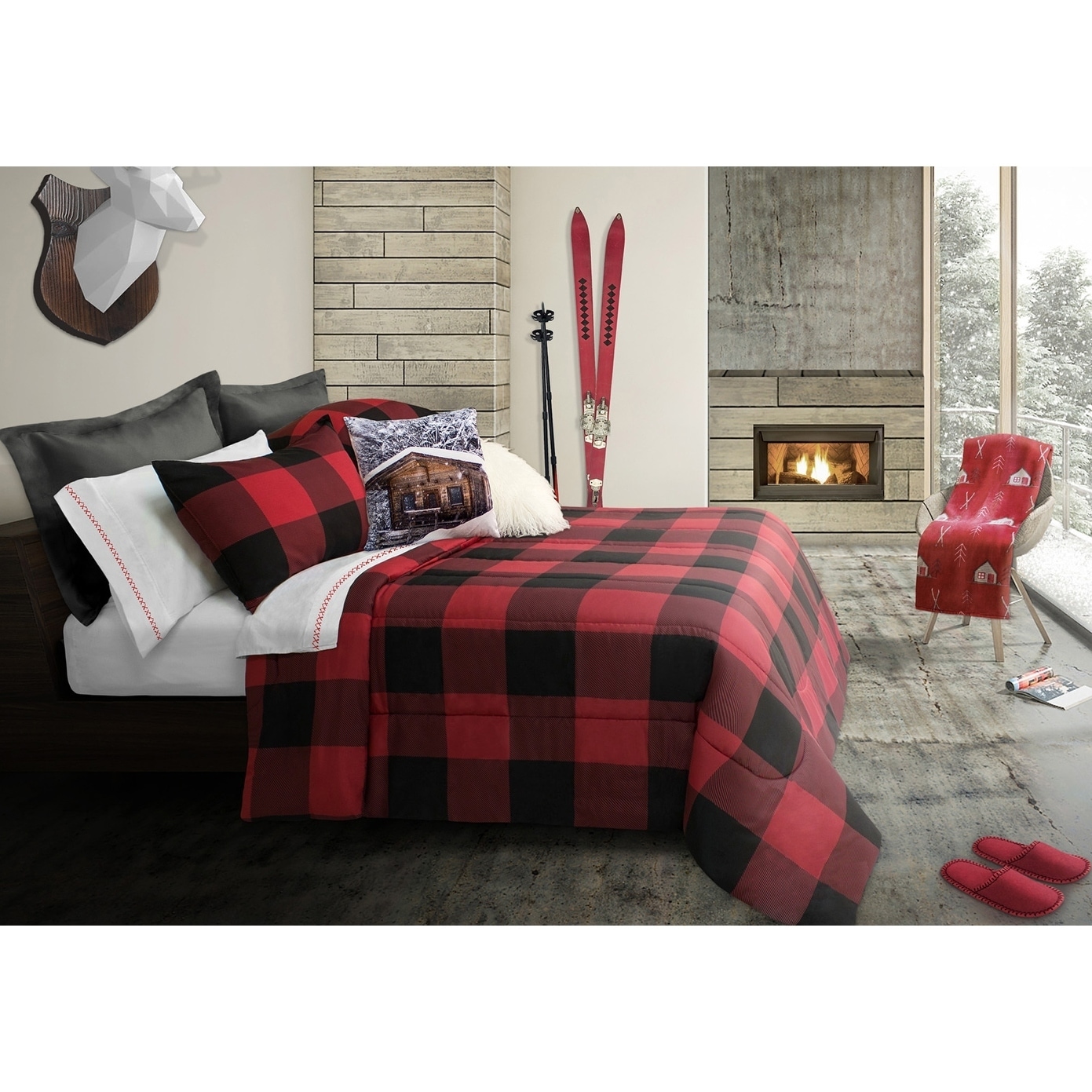 Shop Comforter Set 3 Piece King Revers Buffalo Plaid Red Black