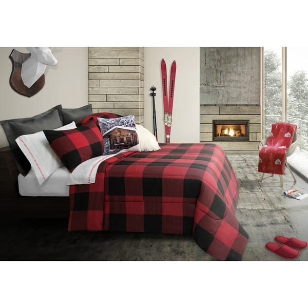 Comforter Set 3 Piece King Revers Buffalo Plaid Red Black On Sale Overstock 26980685