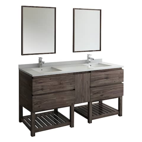 Fresca Formosa 72" Floor Standing Double Sink Modern Bathroom Vanity w/ Open Bottom & Mirrors
