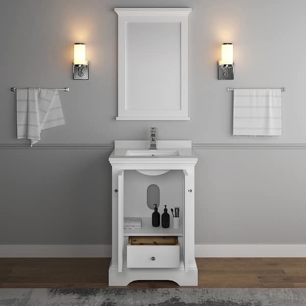 Fresca Windsor 24 Matte White Traditional Bathroom Vanity W Matte White Traditional Bathroom Vanity