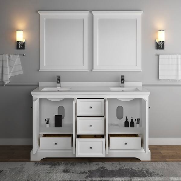 Fresca Windsor 60 Matte White Traditional Double Sink Matte White Traditional Double Sink