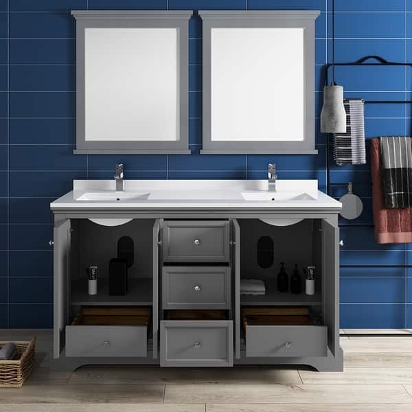 Fresca Windsor 60 Gray Textured Traditional Double Sink Gray Textured Traditional Double Sink