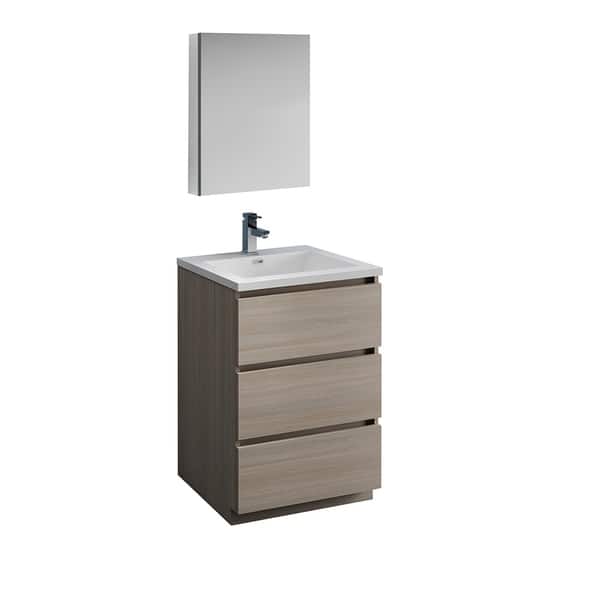 slide 1 of 9, Fresca Lazzaro 24" Gray Wood Free Standing Modern Bathroom Vanity w/ Medicine Cabinet