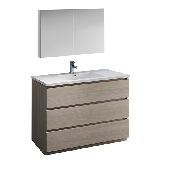 Fresca Lazzaro 48" Gray Wood Free Standing Modern Bathroom Vanity w/ Medicine Cabinet