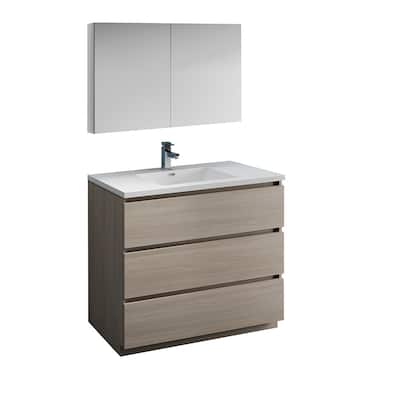 Fresca Lazzaro 42" Gray Wood Free Standing Modern Bathroom Vanity w/ Medicine Cabinet
