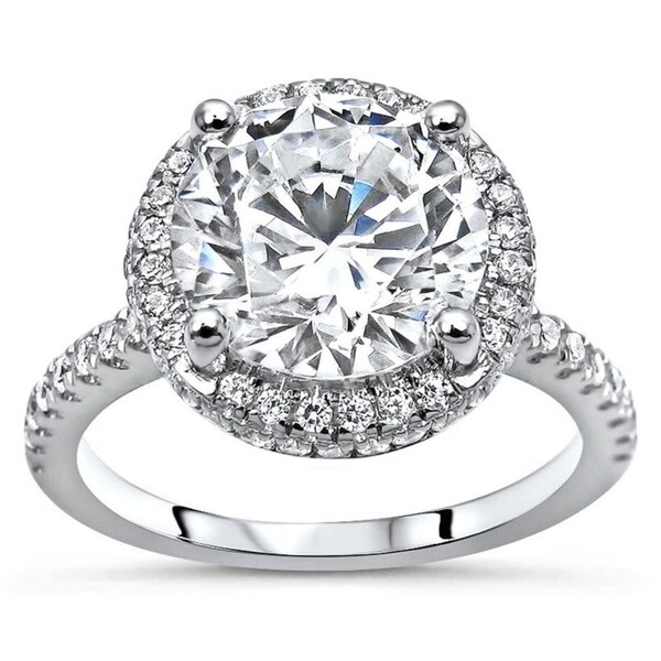 2.50Ct Round Sparkle Moissanite Halo Pendant Free Chain 14K White Gold Finish