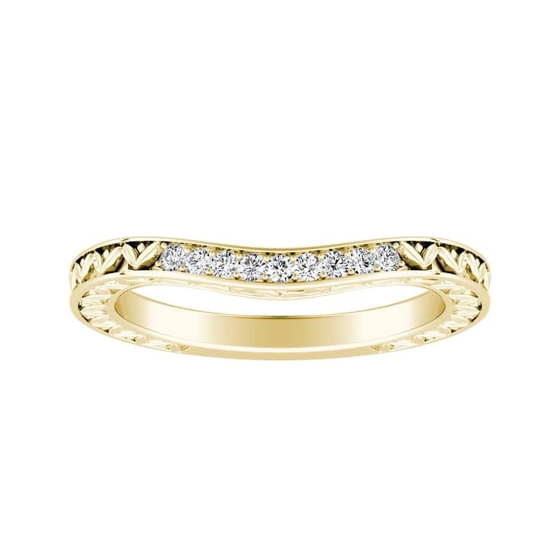 Auriya 0.09ctw Vintage Curved Diamond Wedding Band 18k Gold
