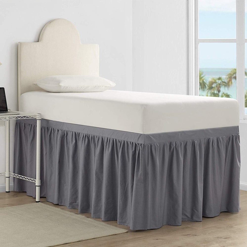 Dorm Sized Cotton Bed Skirt Panel with Ties (3 Panel Set)