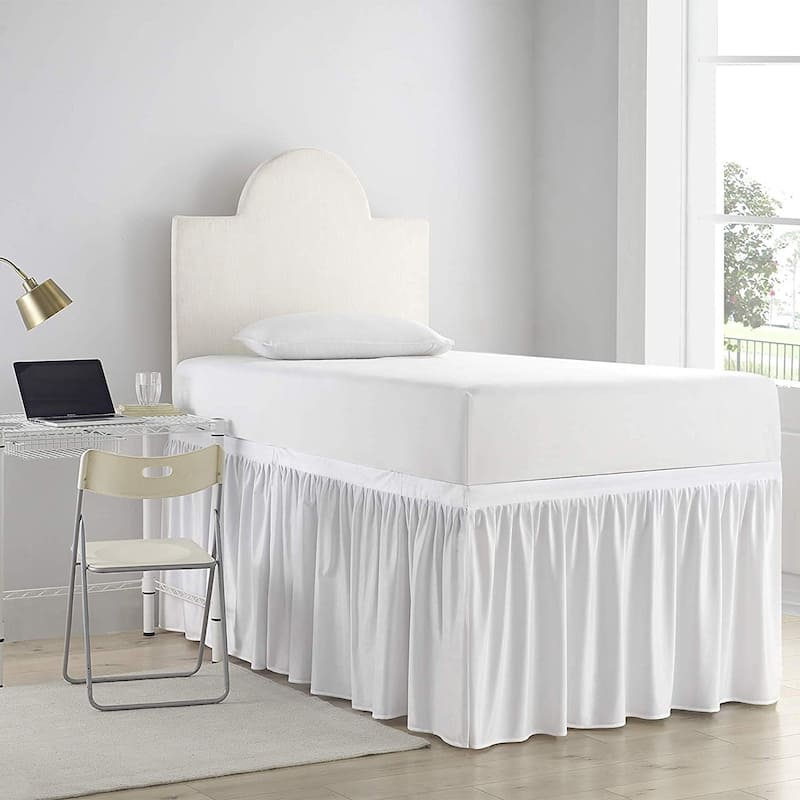 Dorm Sized Cotton Bed Skirt Panel with Ties (3 Panel Set)