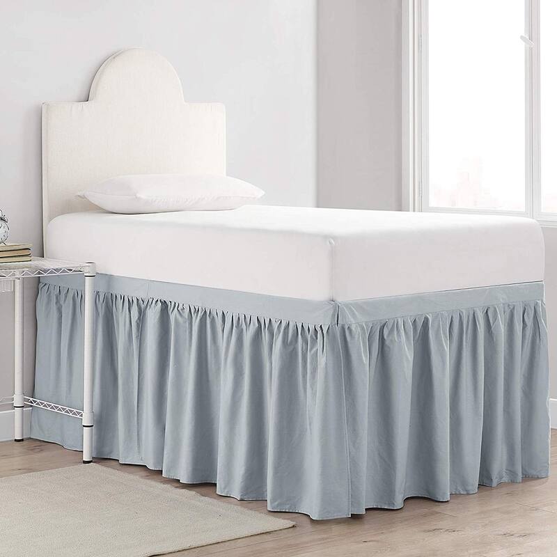 Dorm Sized Cotton Bed Skirt Panel with Ties (3 Panel Set) - Faded Denim - 3 Panels