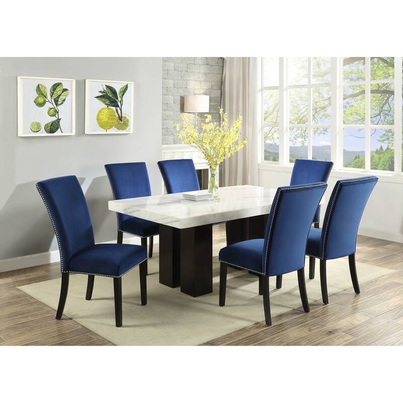 Steve Silver Mhlanga White Marble Rectangle 7-piece Dining Set