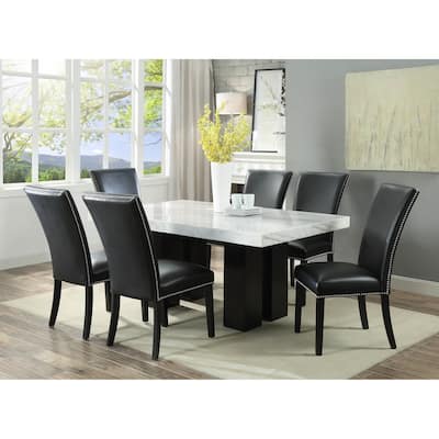Steve Silver Mhlanga White Marble Rectangle 7-piece Dining Set