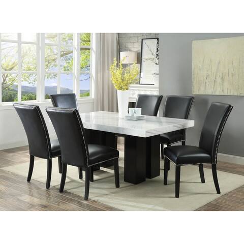Gracewood Hollow Mhlanga White Marble Rectangle 7-piece Dining Set