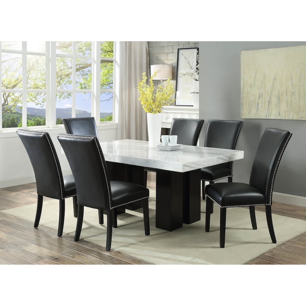 Steve Silver Mhlanga White Marble Rectangle 7-piece Dining Set