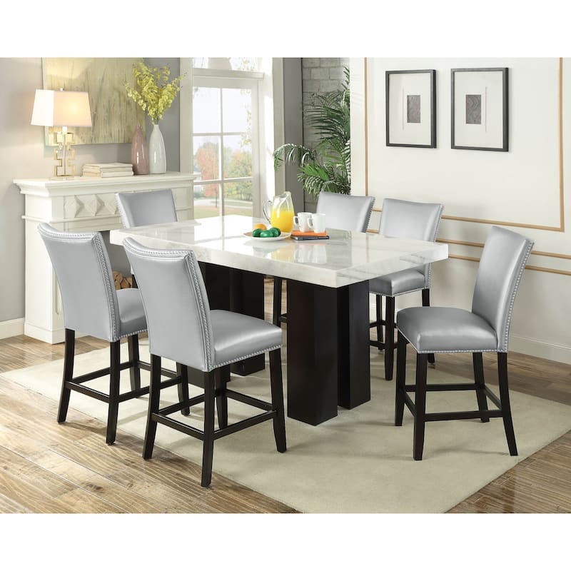 Steve Silver Mhlanga White Marble Rectangle 7-piece Counter-height Dining Set
