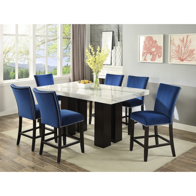 Steve Silver Mhlanga White Marble Rectangle 7-piece Counter-height Dining Set