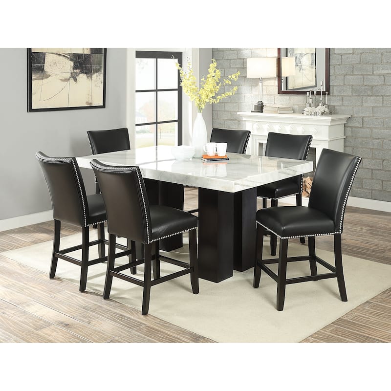 Steve Silver Mhlanga White Marble Rectangle 7-piece Counter-height Dining Set