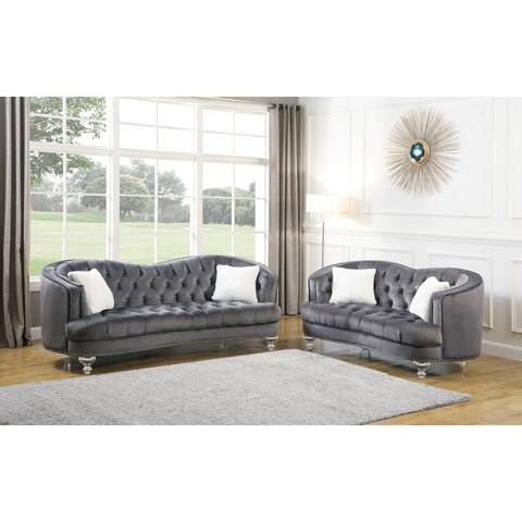 Best Quality Furniture 2-piece Velvet Tufted Sofa and Loveseat Set