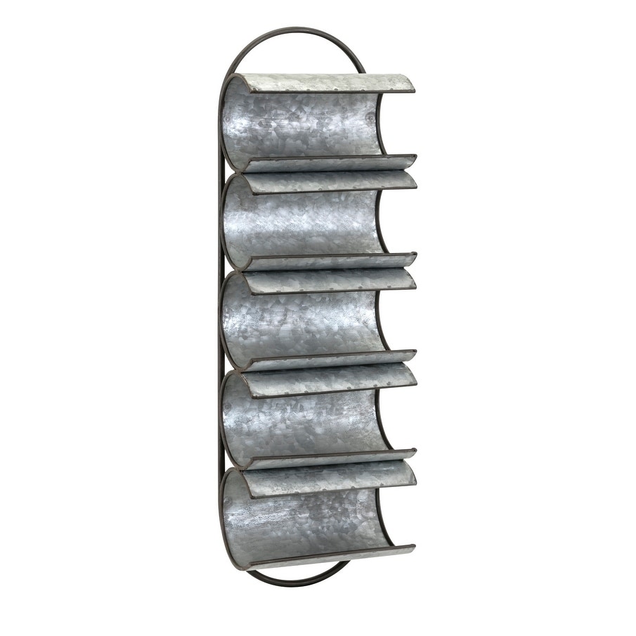 Galvanized Iron Wall Wine Bottle Holder with Five Shelves, Gray