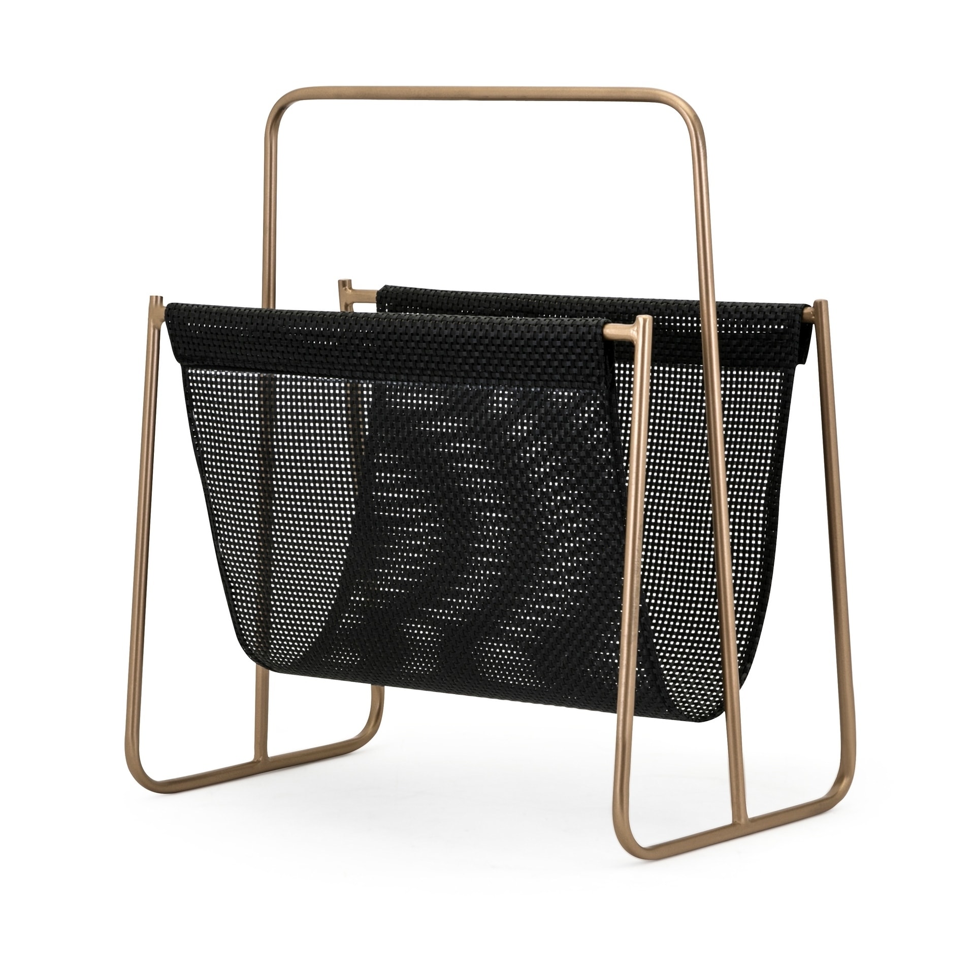 Iron Magazine Rack with Plastic Mesh Pouch, Black and Copper