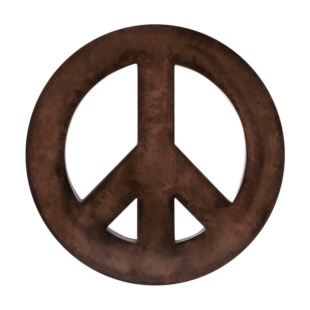 Round Shaped Iron World Peace Sign with Keyhole Hanger, Brown