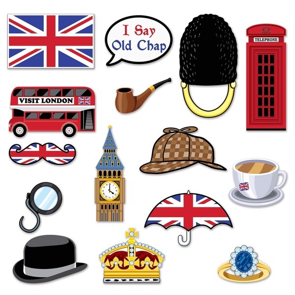Beistle 5"-11.5" British Party Decorative Photo Fun Signs - 12 Pack (15/Pkg)