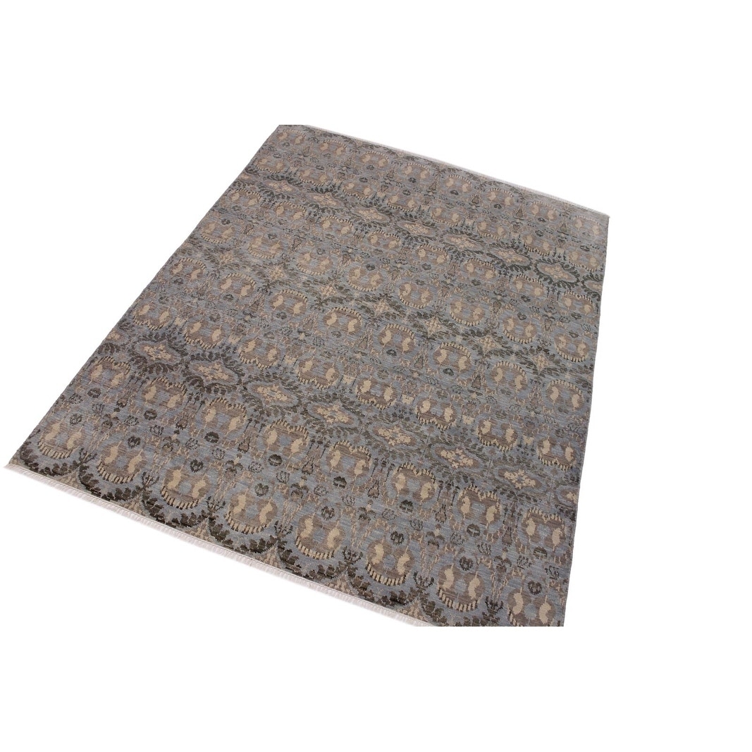 Fine Oushak Modern Denise Blue/Gray Wool Rug - 8'0 x 10'3 - 8 ft. 0 in. X 10 ft. 3 in.