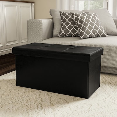 Large Foldable Storage Bench Ottoman- Tufted Faux Leather Cube Organizer Furniture by Lavish Home - 30 x 15 x 15