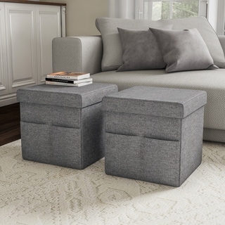 Foldable Storage Cube Ottoman with Pockets- Multipurpose Footrest ...