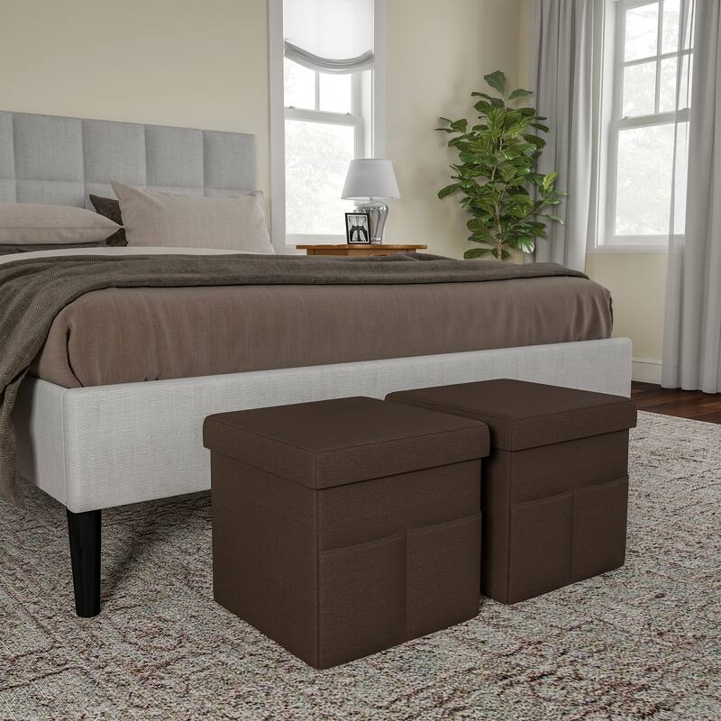 Foldable Storage Cube Ottoman with Pockets- Multipurpose Footrest Organizer by Lavish Home
