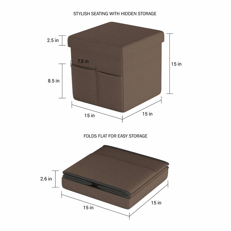 Foldable Storage Cube Ottoman with Pockets- Multipurpose Footrest Organizer by Lavish Home
