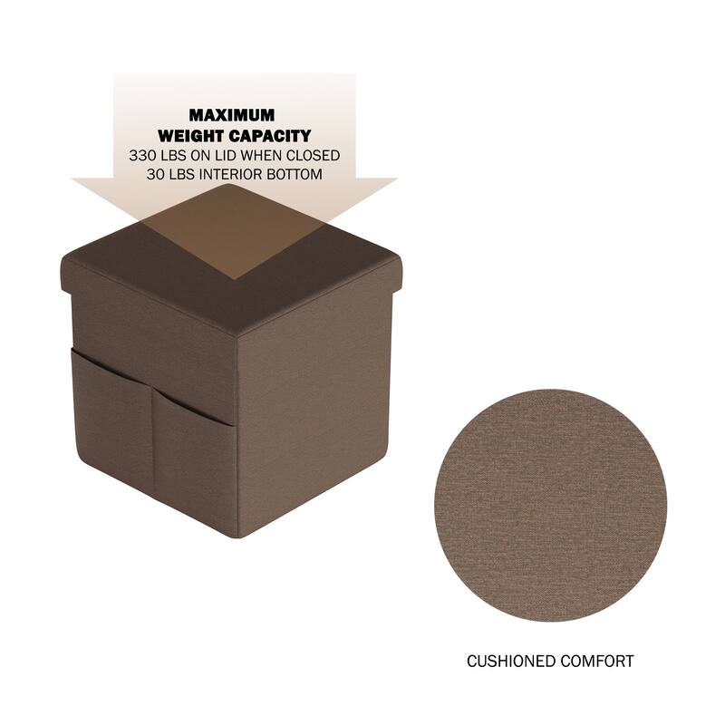 Foldable Storage Cube Ottoman with Pockets- Multipurpose Footrest Organizer by Lavish Home