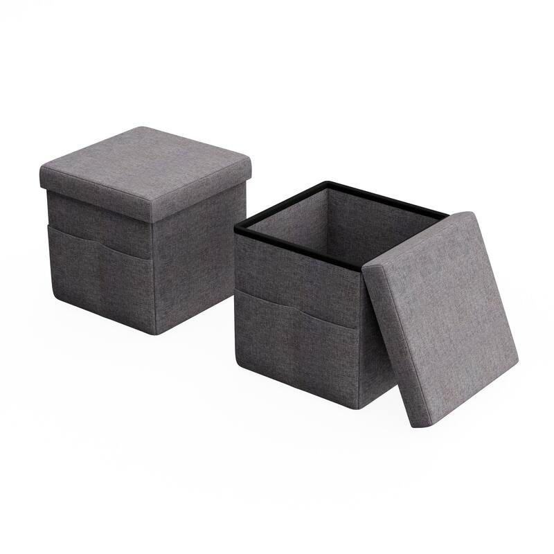 Foldable Storage Cube Ottoman with Pockets- Multipurpose Footrest Organizer by Lavish Home
