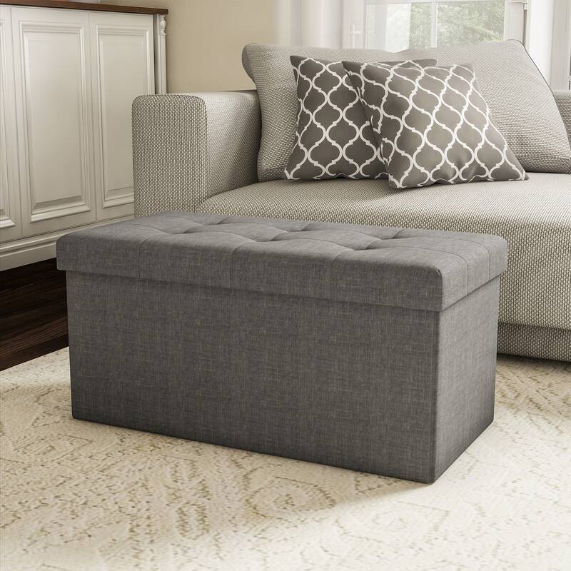 30 Inch Tuffted Folding Foot Rest Storage Ottoman Bench with Removeable Bin by Lavish Home - 30 x 15 x 15